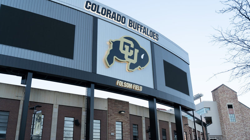 The Colorado Buffaloes sign over the Folsom Field entrance in Boulder