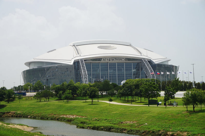 AT&T Stadium in Arlington, Texas, seen across the park