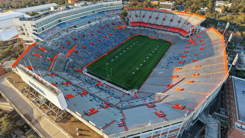 Aerial view of Ben Hill Griffin Stadium in Gainesville, Florida