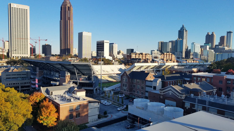 Bobby Dodd Stadium and the Atlanta skyline from the Georgia Tech campus