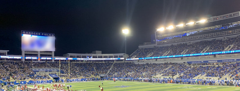 Kroger Field at night during a Kentucky home game, seen from the lower bowl
