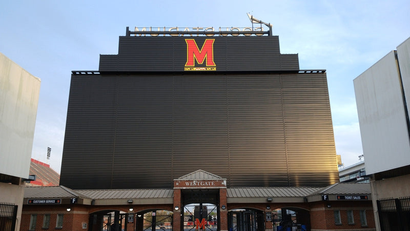 The West Gate entrance of SECU Stadium in College Park, Maryland