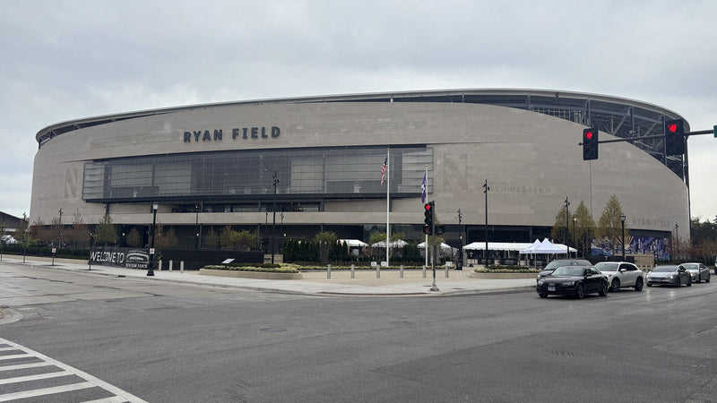 The west side of the new Ryan Field from Central Street and Ashland Avenue in Evanston