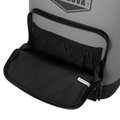 Load image into Gallery viewer, Gray backpack cooler's front pocket unzipped, showing a black mesh sleeve inside