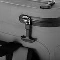 Load image into Gallery viewer, Close-up of the gray backpack cooler's main zipper pull, a black T-handle locked in a metal ring