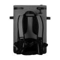Load image into Gallery viewer, Back of the gray backpack cooler with both shoulder straps, chest strap and lower tie-down loops