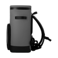 Load image into Gallery viewer, Side view of the gray backpack cooler showing a side grab handle and the shoulder straps