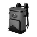 Load image into Gallery viewer, Gray backpack cooler at an angle with the lid zipped and the shoulder straps up