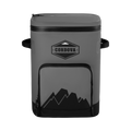 Load image into Gallery viewer, Gray backpack cooler from the front with the lid zipped, side handles out