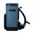Load image into Gallery viewer, Side view of the slate-blue backpack cooler showing a side grab handle and the curve of the shoulder straps