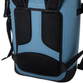 Load image into Gallery viewer, Back of the slate-blue backpack cooler showing the padded mesh back panel between the shoulder straps