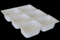 Load image into Gallery viewer, Three white two-compartment condiment trays lined up on a black background