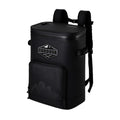 Load image into Gallery viewer, All-black backpack cooler at an angle with the lid zipped and shoulder straps up