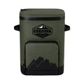 Load image into Gallery viewer, Olive green backpack cooler from the front with the lid zipped, side handles out