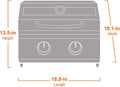 Load image into Gallery viewer, Line drawing of the grill marked 13.5 in high, 18.1 in wide and 18.8 in long