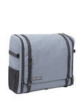 Load image into Gallery viewer, Closed blue gray camp kitchen bag with black straps and mesh side pockets, on white
