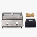 Load image into Gallery viewer, G22 grill shown with a brass 1 lb tank adapter and a black Monument cover, the 3-piece bundle