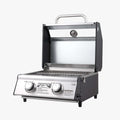 Load image into Gallery viewer, Open tabletop grill with the lid folded back over the grates and a handle on top