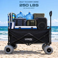 Load image into Gallery viewer, Wagon on a beach piled with two water jugs, coolers, insulated bags, a speaker and beach chairs to show its load