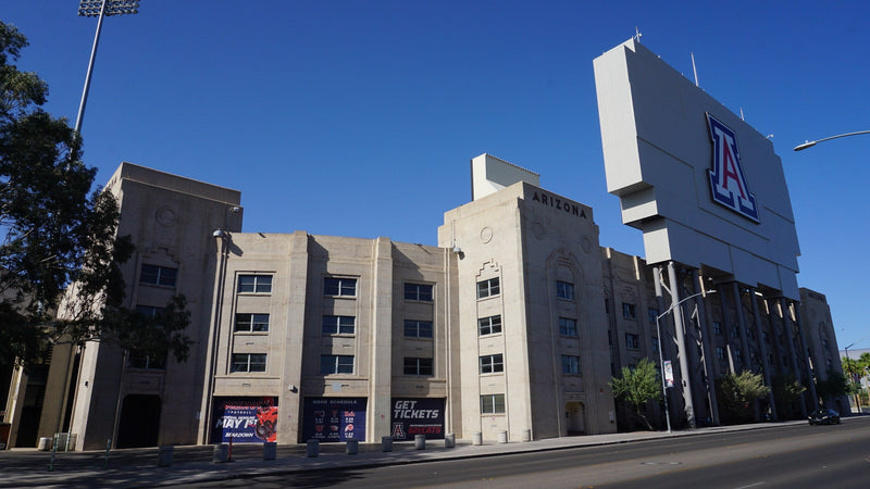 The north end building and video board of Casino Del Sol Stadium in Tucson, Arizona