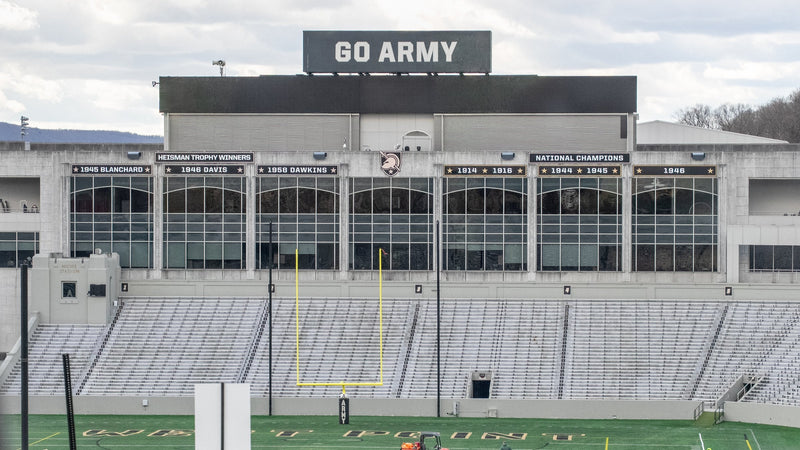 The renovated East Stands of Michie Stadium at West Point, with the GO ARMY sign on top