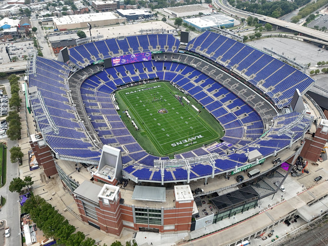 Aerial view of M&T Bank Stadium in Baltimore, Maryland