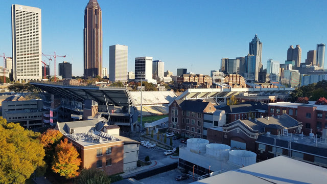Bobby Dodd Stadium and the Atlanta skyline from the Georgia Tech campus