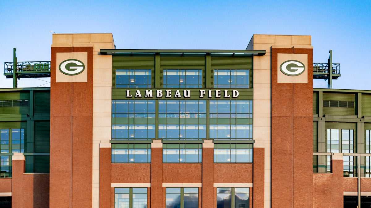 The Lambeau Field facade in Green Bay, Wisconsin