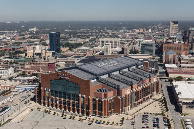 Lucas Oil Stadium and downtown Indianapolis from above