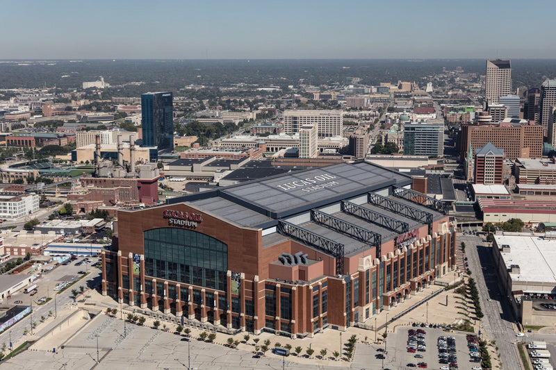 Lucas Oil Stadium and downtown Indianapolis from above