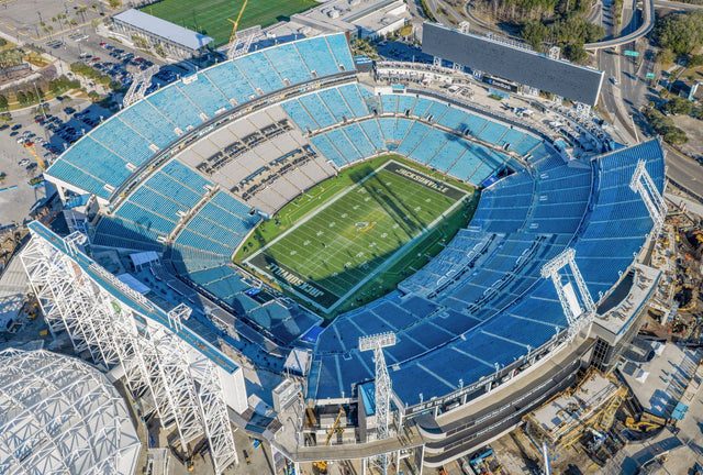 EverBank Stadium in Jacksonville from above, with renovation work underway