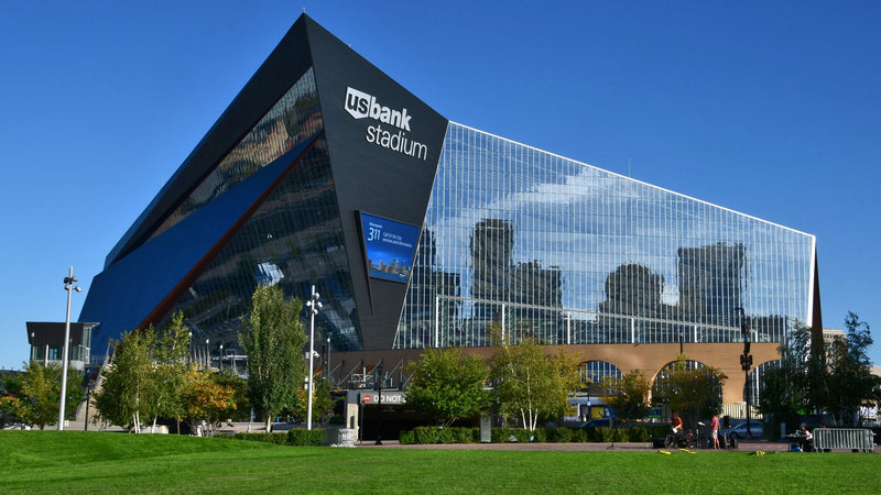 U.S. Bank Stadium in downtown Minneapolis, seen from The Commons