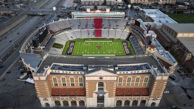 Aerial view of Galaxy Stadium in Lubbock, Texas, from the south end