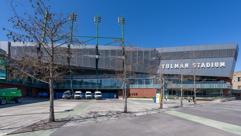 Yulman Stadium on the Tulane campus in New Orleans, seen from the plaza on a clear day