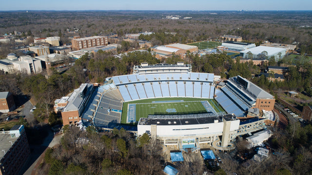 Aerial view of Kenan Stadium and the UNC campus in Chapel Hill, North Carolina