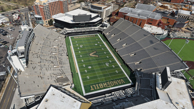 Aerial view of FirstBank Stadium on the Vanderbilt campus in Nashville