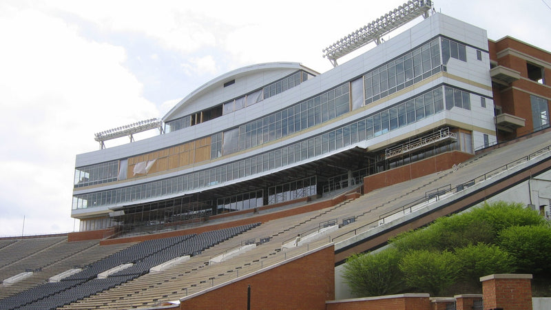 The stands and press tower at Wake Forest's football stadium in Winston-Salem