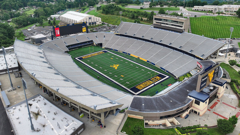 Aerial view of Mountaineer Field at Milan Puskar Stadium in Morgantown, West Virginia
