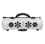 Front of the white Party Bar MINI showing two woofers and two tweeters
