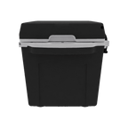 End of the small black hard cooler showing a side handle