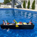 Load image into Gallery viewer, Black three-section cooler floating in a backyard pool with Bloody Mary mix, liquor, celery, olives and lime wedges
