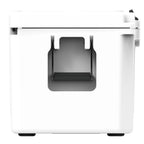 End of the white hard cooler showing a recessed molded handle