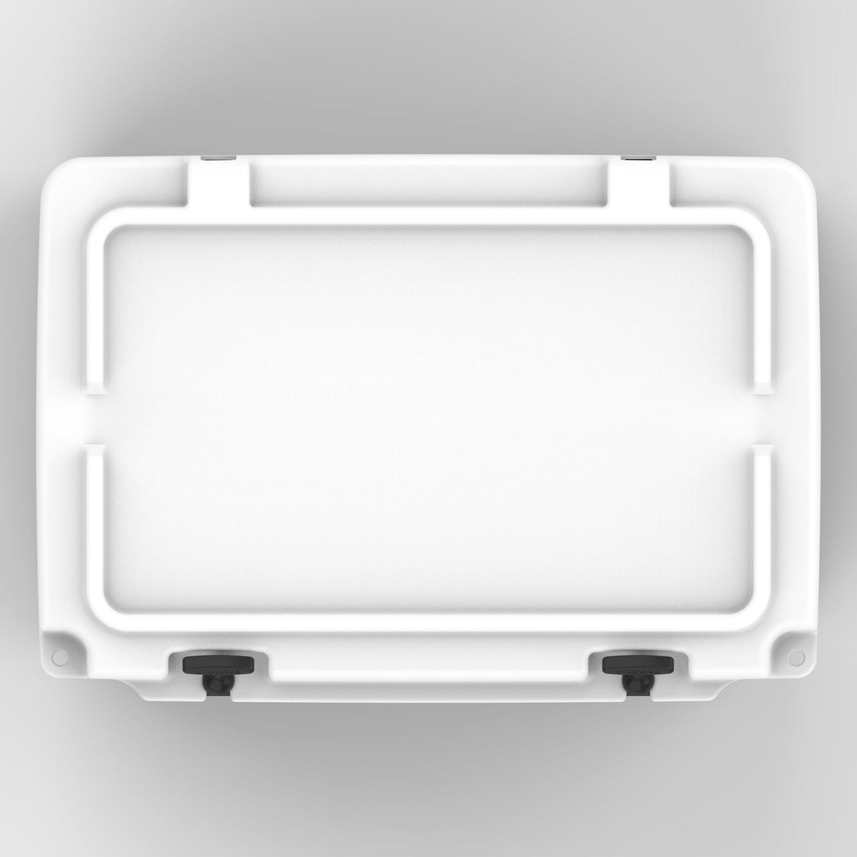 Top-down view of the white hard cooler's closed lid