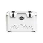 White 45 qt hard cooler from the front, shown smaller on white