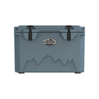 Slate-blue 45 qt hard cooler from the front, shown smaller on white