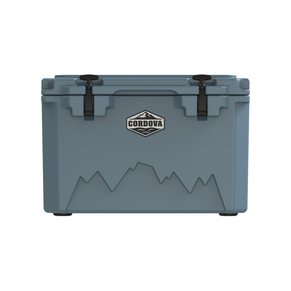 Slate-blue 45 qt hard cooler from the front, shown smaller on white