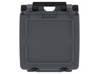 Top-down view of the charcoal gray wheeled cooler's closed lid