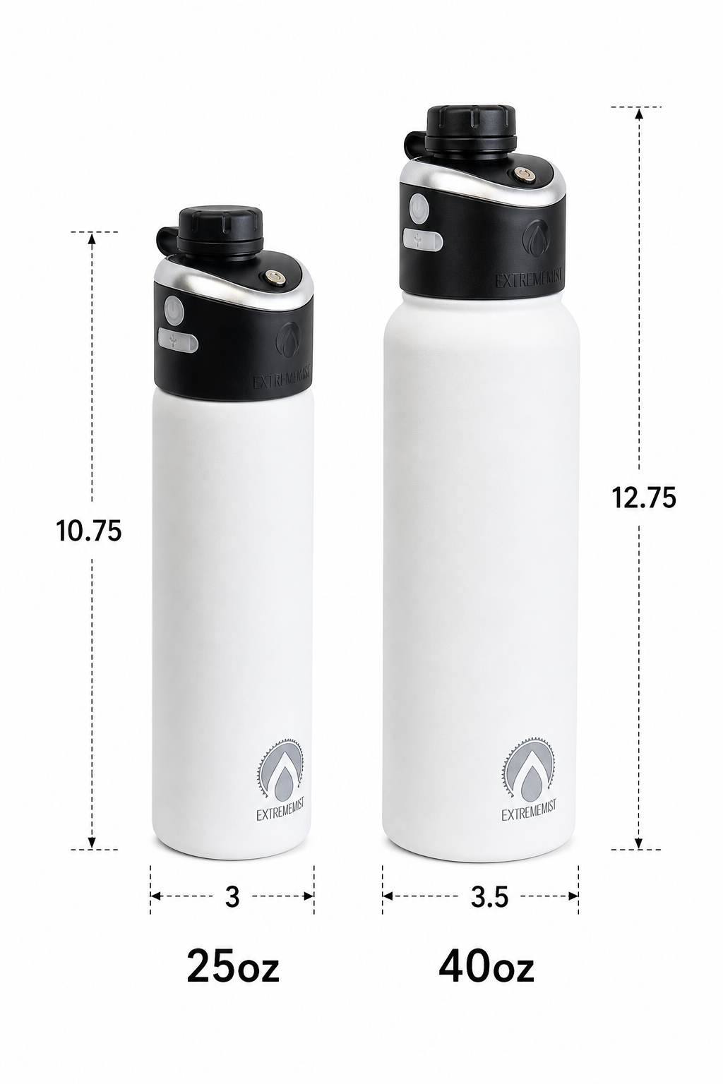 GoMist Rechargeable Misting Water Bottle, Insulated, 25 or 40 oz