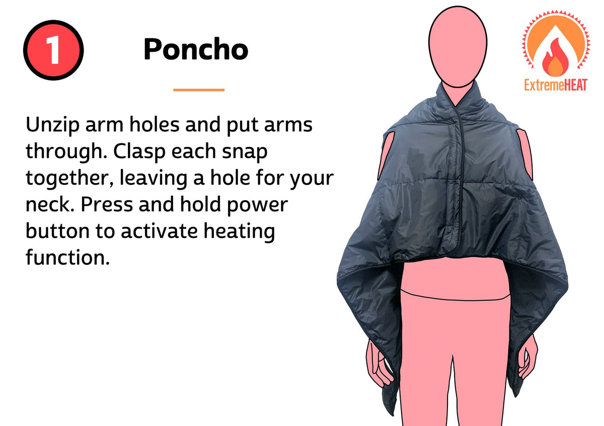 ExtremeMist Heated Blanket Poncho with 10,000 mAh Battery