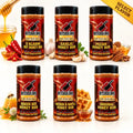 Load image into Gallery viewer, Six Butcher BBQ honey rub shakers in different flavors, each with its key ingredient beside it
